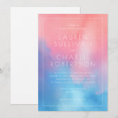 Invitation Romantic Pink Blue Watercolor (Devant / Derrière)