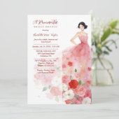 Invitation Romantic Pink Floral Tulle Model Bridal Shower (Debout devant)