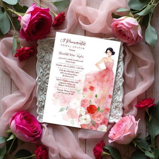 Invitation Romantic Pink Floral Tulle Model Bridal Shower