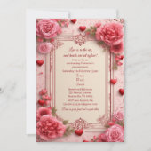 Invitation Romantic Pink Heart Motifs Valentine Party Floral  (Devant)