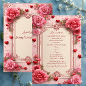 Invitation Romantic Pink Heart Motifs Valentine Party Floral 
