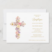 Invitation Romantic Pink Lilac Floral Cross Baptism (Devant)
