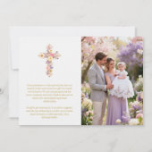 Invitation Romantic Pink Lilac Floral Cross Baptism (Dos)