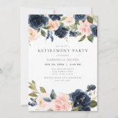 Invitation Romantic Pink & Navy Blush Floral Retraite Party (Devant)