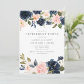 Invitation Romantic Pink & Navy Blush Floral Retraite Party (Debout devant)