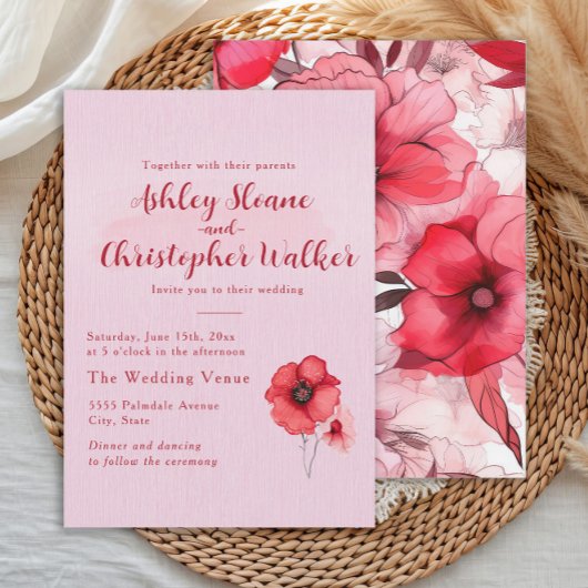 Invitation Romantic Pink Red Floral Wedding