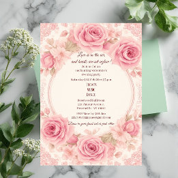 Invitation Romantic Pink Roses Ivory Vintage Valentine Party
