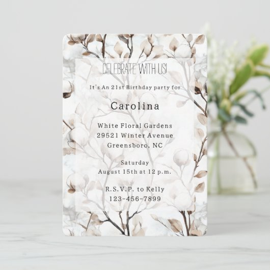 Invitation Romantic Pretty White Flowering Tree Birthday (Debout devant)