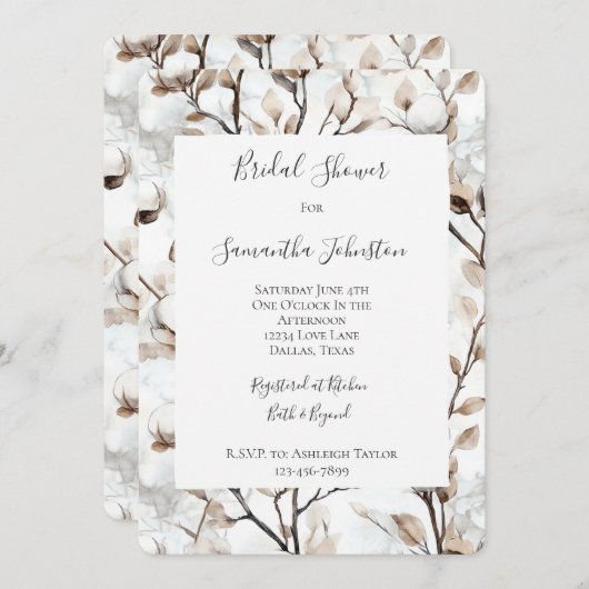 Invitation Romantic Pretty White Flowering Tree Bridal Shower (Devant / Derrière)