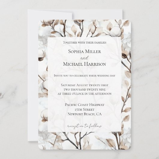 Invitation Romantic Pretty White Flowering Tree Wedding (Devant)