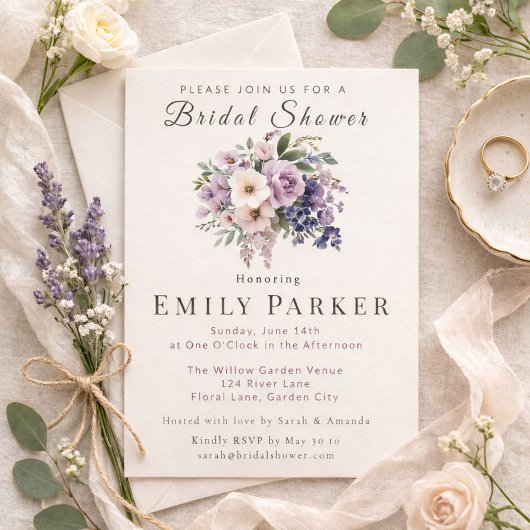 Invitation Romantic Purple Floral Bridal Shower