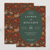 Invitation Romantic Red Floral Bird Border (Devant / Derrière)