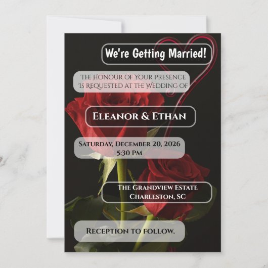 Invitation Romantic Red Roses Abstract Heart Love Wedding Inv (Devant)