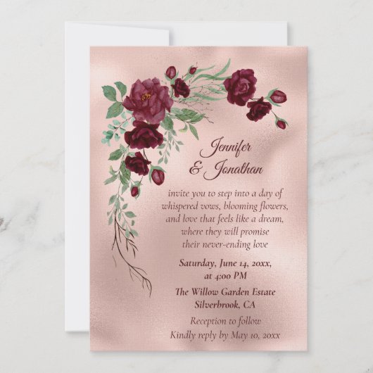 Invitation Romantic Rose Gold Floral Customizable Wedding (Devant)