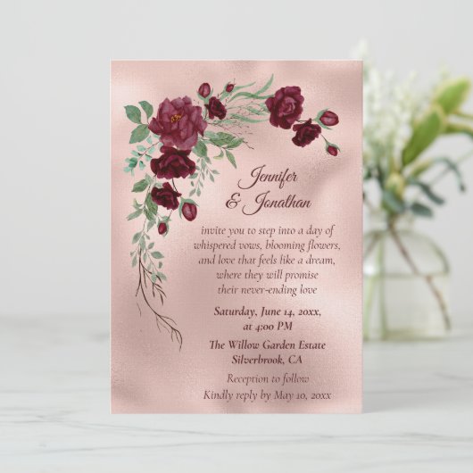 Invitation Romantic Rose Gold Floral Customizable Wedding (Debout devant)