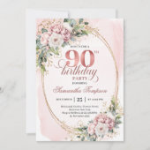 Invitation Romantic Rose Gold Greenery 90th Birthday Invite (Devant)