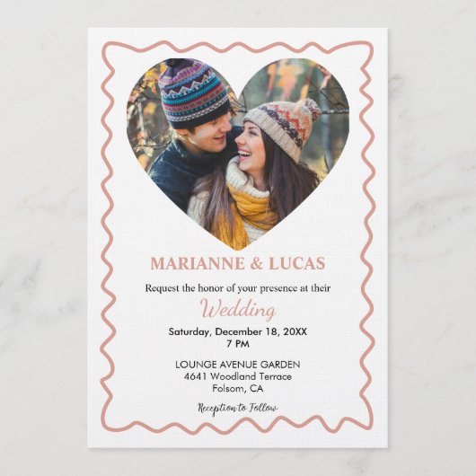Invitation Romantic Rose Gold Heart Photo Wedding (Devant)