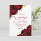 Invitation Romantic Rose Gold & Red Floral Wedding (Debout devant)