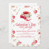 Invitation Romantic Rose Tea Cup Galentine’s Day Tea Party (Devant / Derrière)