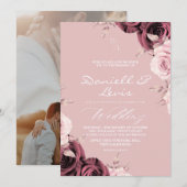 Invitation Romantic Roses Dusty Pink ⎮ Mauve Wedding  (Devant / Derrière)
