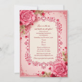 Invitation Romantic Roses Pink Heart Motifs Valentine Party  (Devant)
