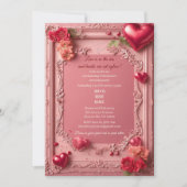 Invitation Romantic Roses Red Hearts Rustic Valentine Party  (Devant)