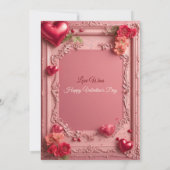 Invitation Romantic Roses Red Hearts Rustic Valentine Party  (Dos)