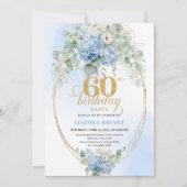 Invitation Romantic Rustic Dusty Blue Hydrangea 60th Birthday (Devant)