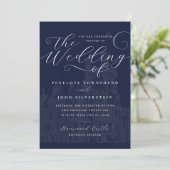 Invitation Romantic Script Navy Castle Illustration Wedding (Debout devant)