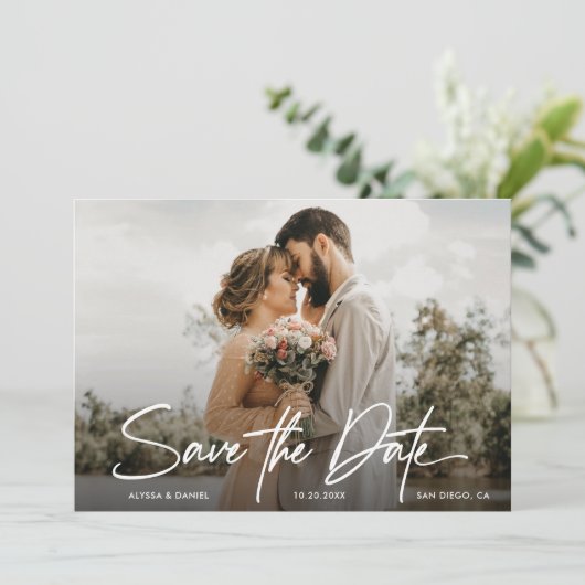 Invitation Romantic Simple 2 photo Code QR mariage site web (Debout devant)