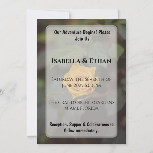 Invitation Romantic Single Yellow Rose Dark Garden Wedding  (Devant)