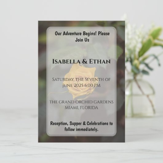 Invitation Romantic Single Yellow Rose Dark Garden Wedding (Debout devant)