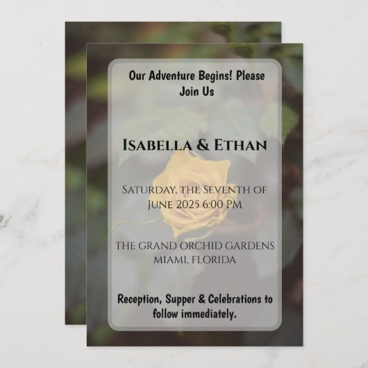 Invitation Romantic Single Yellow Rose Dark Garden Wedding  (Devant / Derrière)