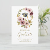 Invitation Romantic Soft Floral Wreath Graduation Cap Design (Debout devant)