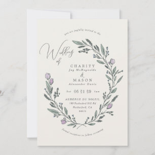 Invitation Romantic Soft Lilac Floral Crest Élégant Mariage