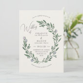 Invitation Romantic Soft Lilac Floral Crest Élégant Mariage (Debout devant)