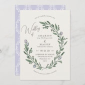 Invitation Romantic Soft Lilac Floral Crest Élégant Mariage (Devant / Derrière)