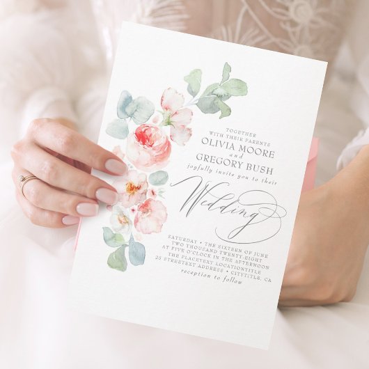 Invitation Romantic Soft Pink Flowers Summer Garden Wedding