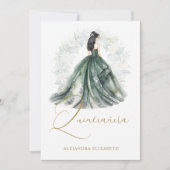 Invitation Romantic Spanish Quinceañera in Green & Golden  (Devant)