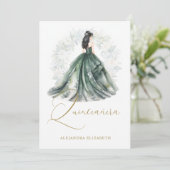 Invitation Romantic Spanish Quinceañera in Green & Golden  (Debout devant)