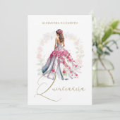 Invitation Romantic Spanish Quinceañera in Pink Shades (Debout devant)