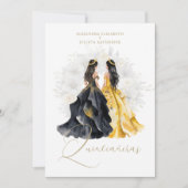Invitation Romantic Spanish Quinceañera Twins in Black Yellow (Devant)
