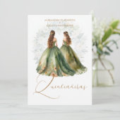 Invitation Romantic Spanish Quinceañeras Twins Green Shades (Debout devant)