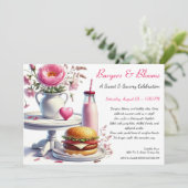 Invitation Romantic Summer Party Watercolor Burger & Pink (Debout devant)