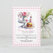 Invitation Romantic Summer Party Watercolor Burger & Pink  (Debout devant)