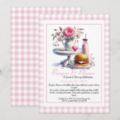 Invitation Romantic Summer Party Watercolor Burger & Pink  (Devant / Derrière)