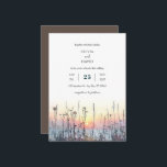 Invitation Romantic Sunset Coastal Meadow Art Beach wedding<br><div class="desc">Découvrez la beauté enchanteresse de notre invitation de mariage de plage d'aquarelle "Sunset Silhouettes". Ce design minimaliste saisit l'élégance sereine d'un terrain avec de hautes roseaux minces qui projettent de longues ombres au coucher du soleil derrière eux. L'avant-plan présente un éventail de fleurs côtières sauvages et vibrantes, tandis que le...</div>