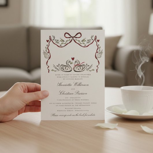 Invitation Romantic Swans with Hearts Woodland Wedding Card
