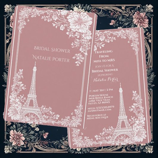 Invitation Romantic Traveling from Miss to Mrs Bridal Shower 