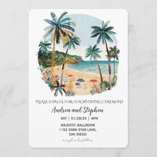 Invitation Romantic Tropical Island Wedding (Devant)